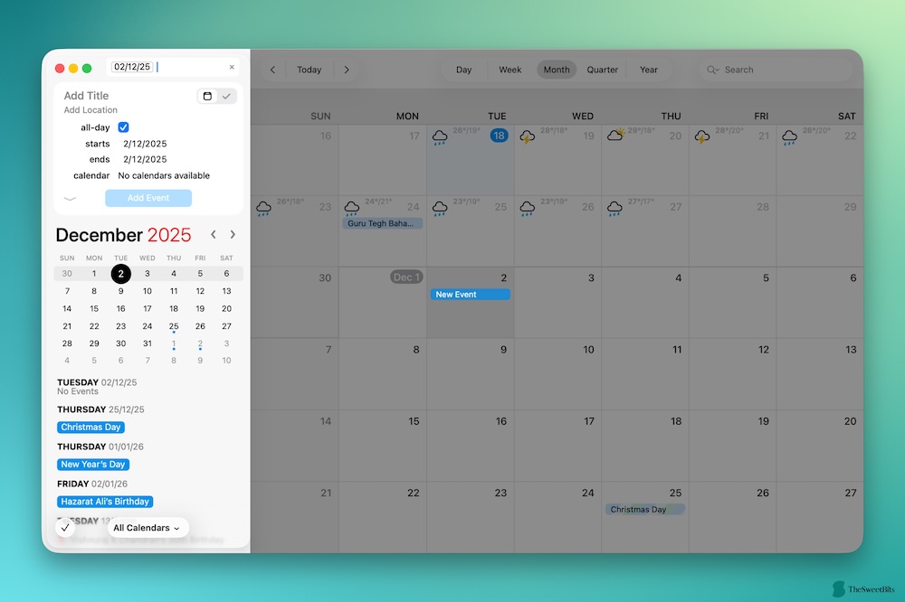 Fantastical calendar