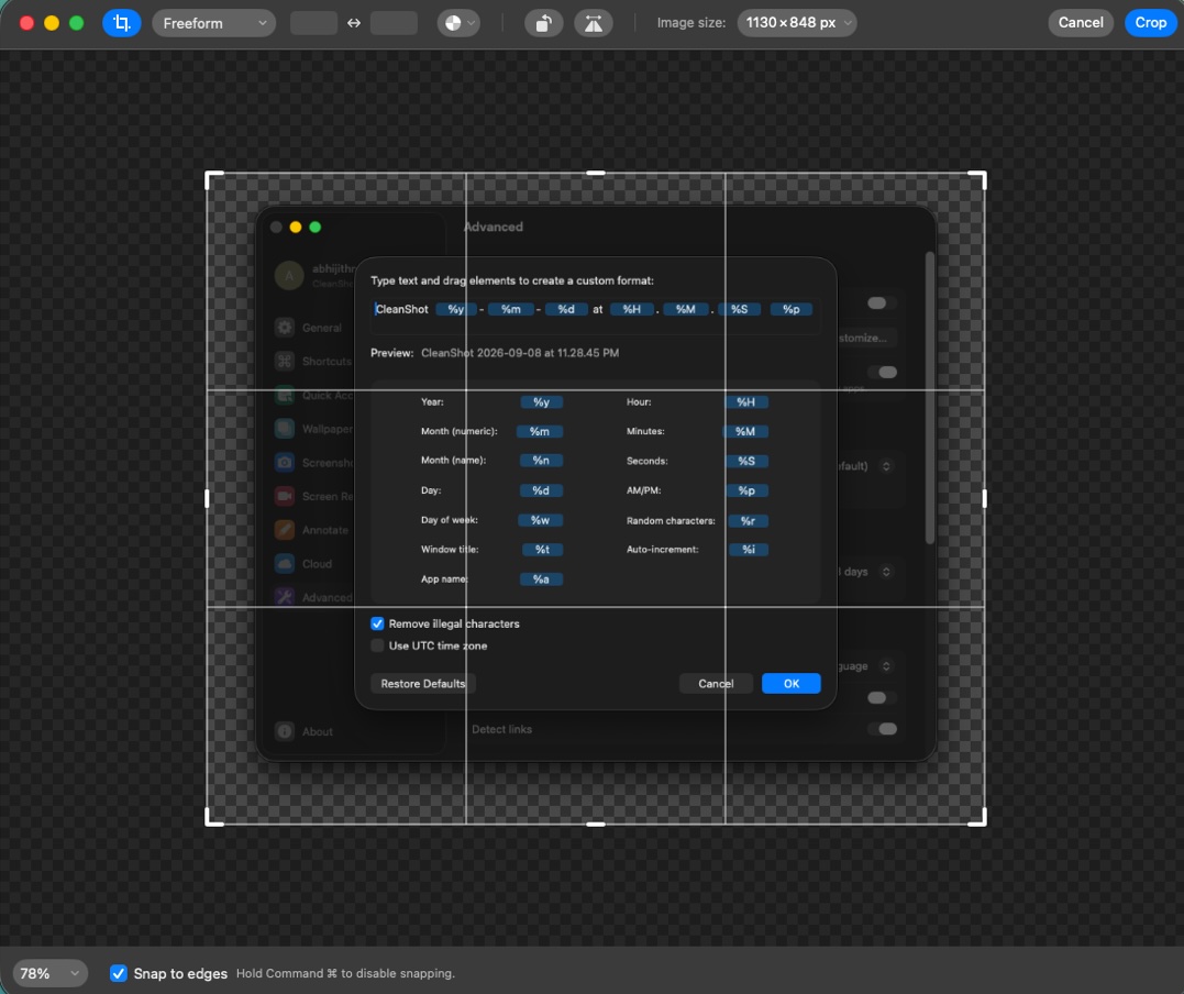 editing panel