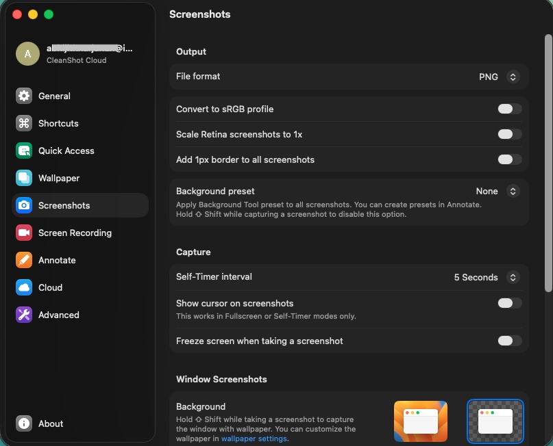 screenshot option